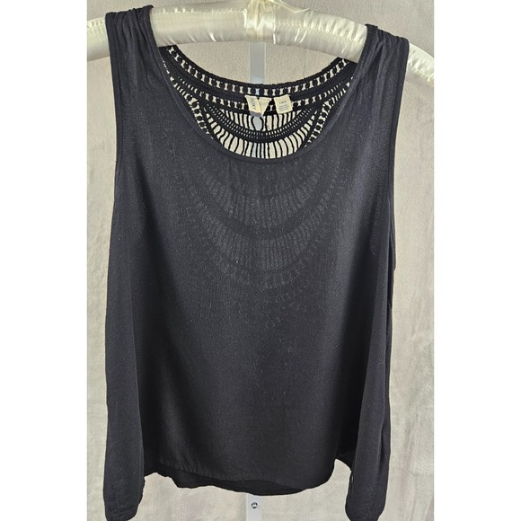 Roxy Tops - Roxy Black Sleeveless Tank Top Crochet Lace Back Boho Festival Women's Size L